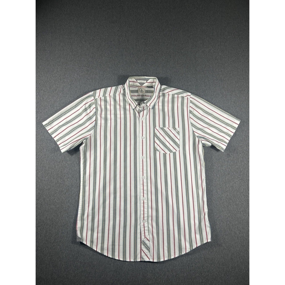 Volcom Corpo Class Collection Striped Short Sleeve Button Up Shirt Large